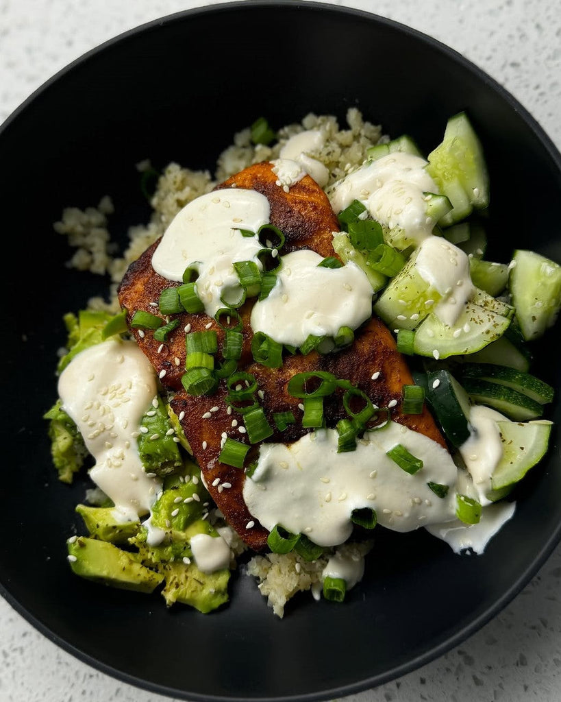 Low Carb High Protein Salmon Bowl with Seaweed Salt